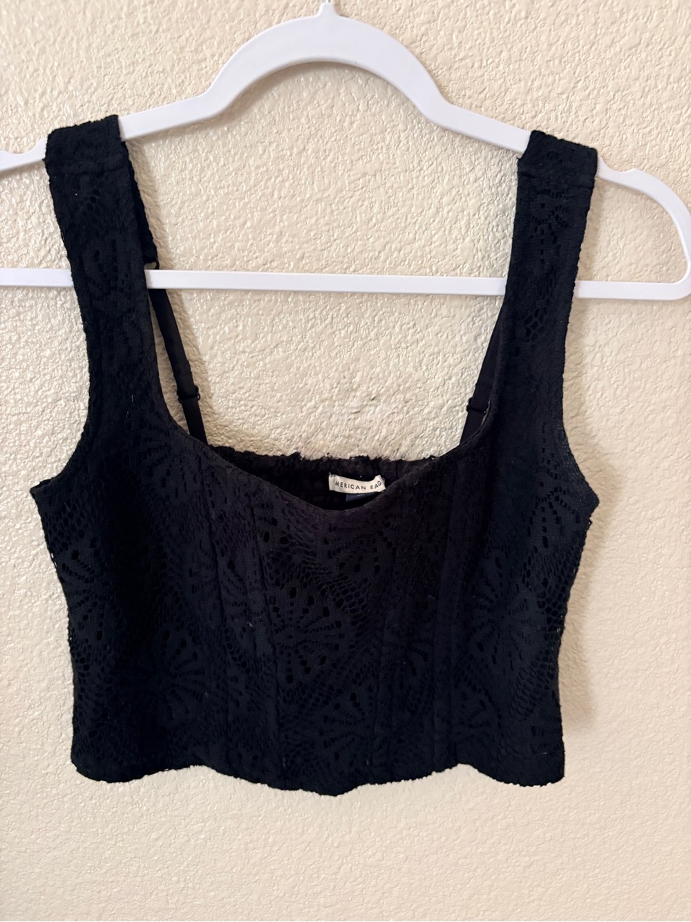 American Eagle Outfitters Black Crochet Crop Top with Wide Straps